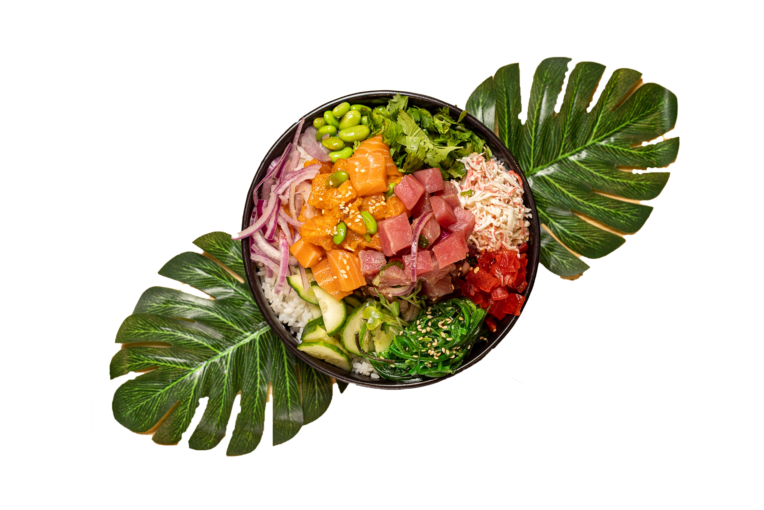 A bowl of sushi with vegetables and chopsticks on a wooden tray.